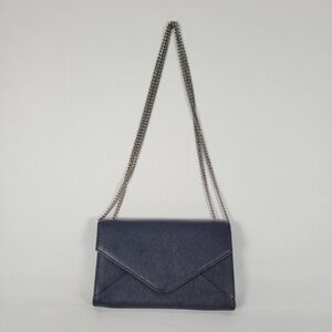 Barneys New York Dark Blue Envelope Clutch with Silver Chain